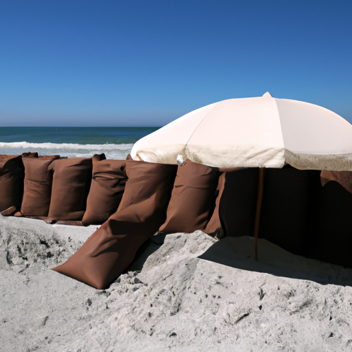 beach sun shelter with sandbags